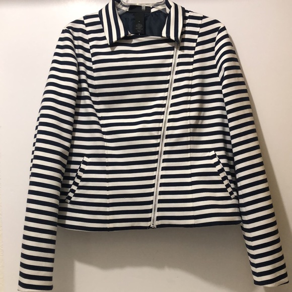 Lane Bryant Jackets & Blazers - Lane Bryant Jacket Women 14 Sailor Collar Striped Full Zip Slash Pockets Navy Yt